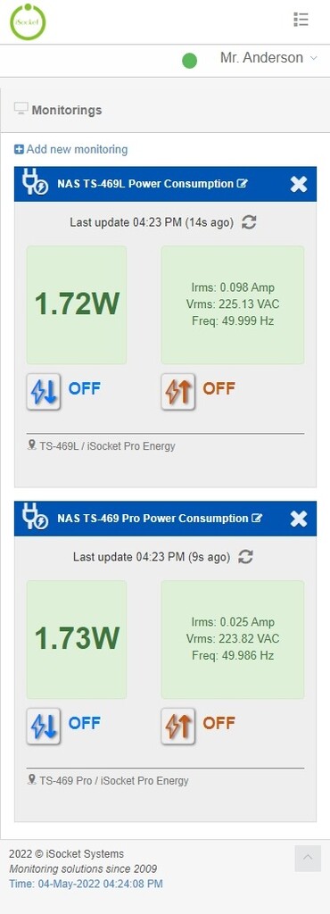 NAS TS-469L Standby Power Consumption 